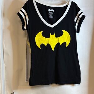 DC Comics Black Tee with Yellow Batman Logo pit to pit 21”, junior size